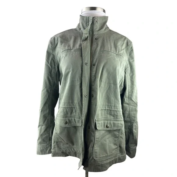 LL Bean Classic Utility Jacket Sherpa Lined Army Green Zip Snap Women's Size XL - Picture 9 of 13